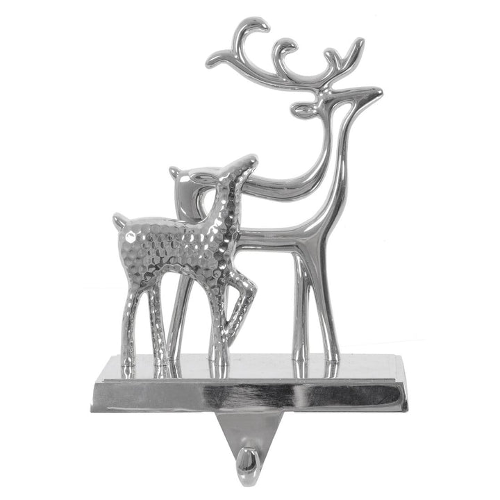 Silver Christmas Stocking Hanger Mantel Shelf Decoration Double Reindeer