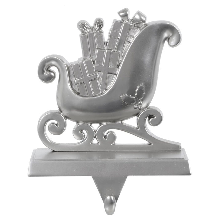Silver Christmas Stocking Hanger Mantel Shelf Decoration Santa Sleigh