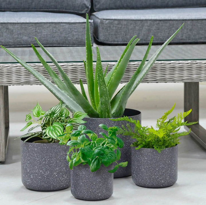 Set of 4 Plant Pots Sandstone Effect Grey Plastic 14-22cm