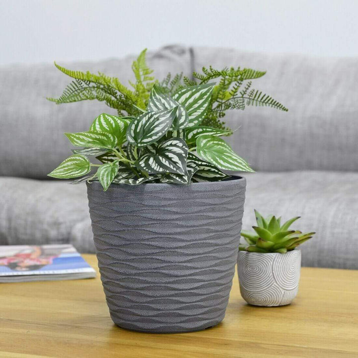 Plant Pot Weave Effect Plastic Flower Planter White Grey