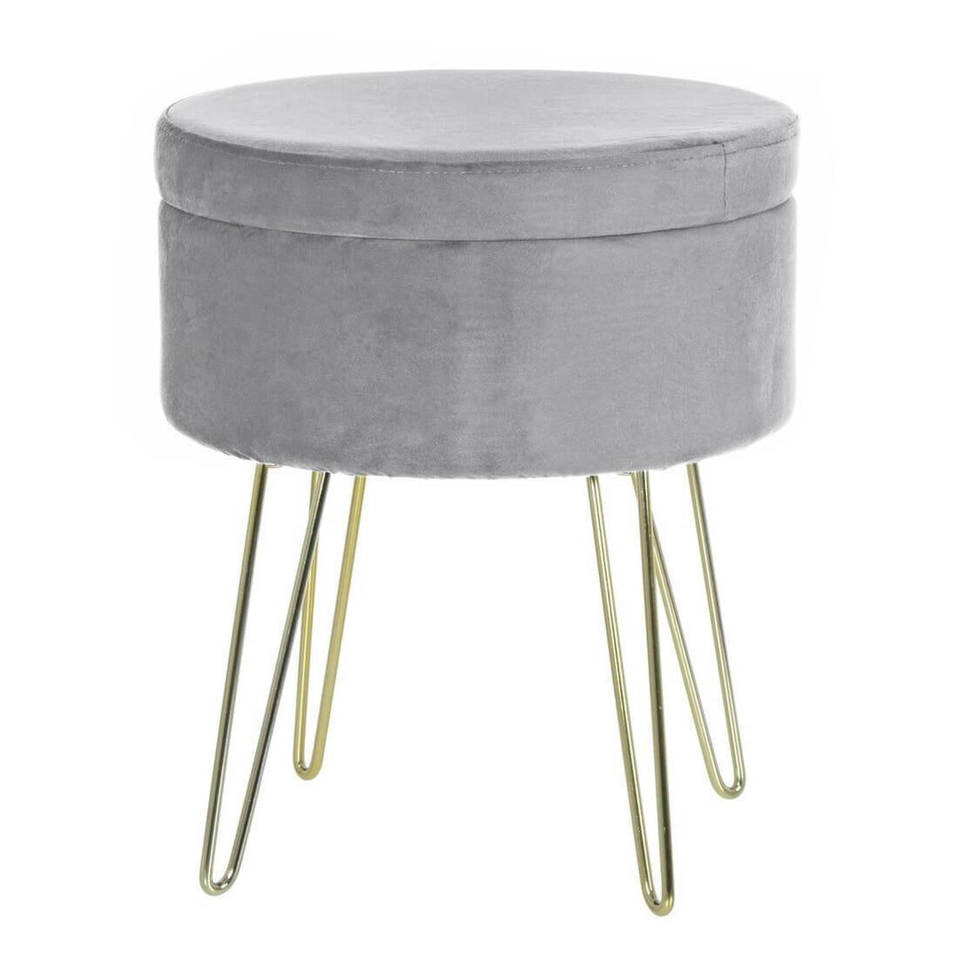 Hodge & Hodge Aria Plush Velvet Storage Stool With Gold Legs Silver