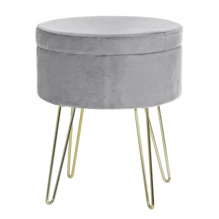 Hodge & Hodge Aria Plush Velvet Storage Stool With Gold Legs Silver