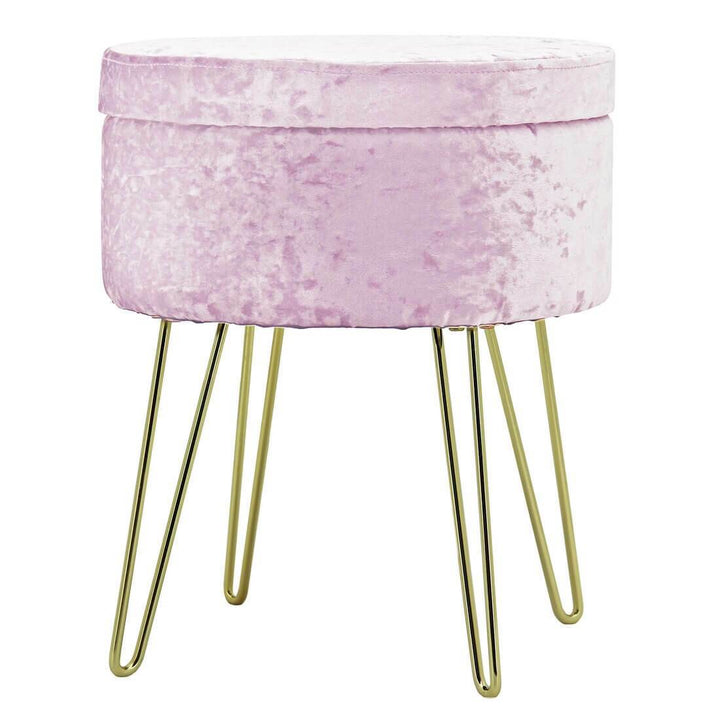 Hodge & Hodge Aria Plush Velvet Storage Stool With Gold Legs Light Pink Crush