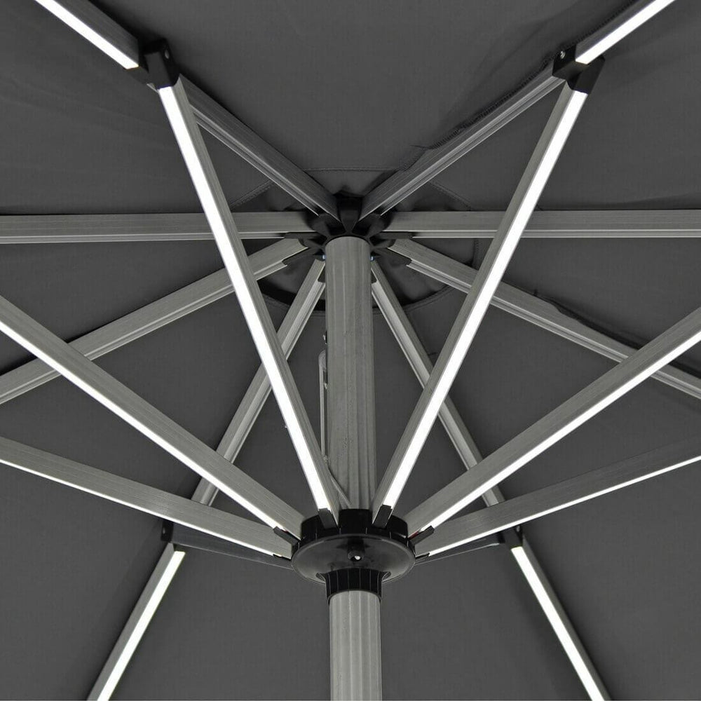 Garden Parasol LED Lights Grey Canopy Patio Umbrella 3m