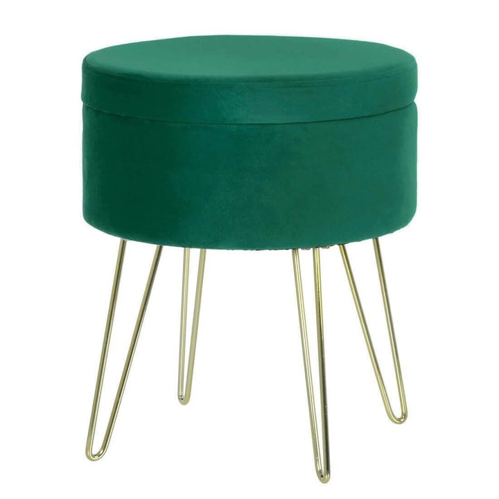 Hodge & Hodge Aria Plush Velvet Storage Stool With Gold Legs Green
