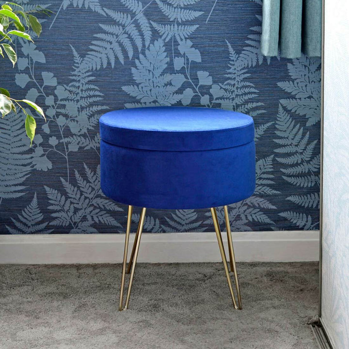 Hodge & Hodge Aria Plush Velvet Storage Stool With Gold Legs