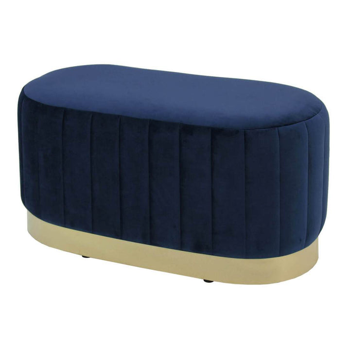 Hodge and Hodge Aurora Velvet Oval Ottoman Seat Gold Base Navy