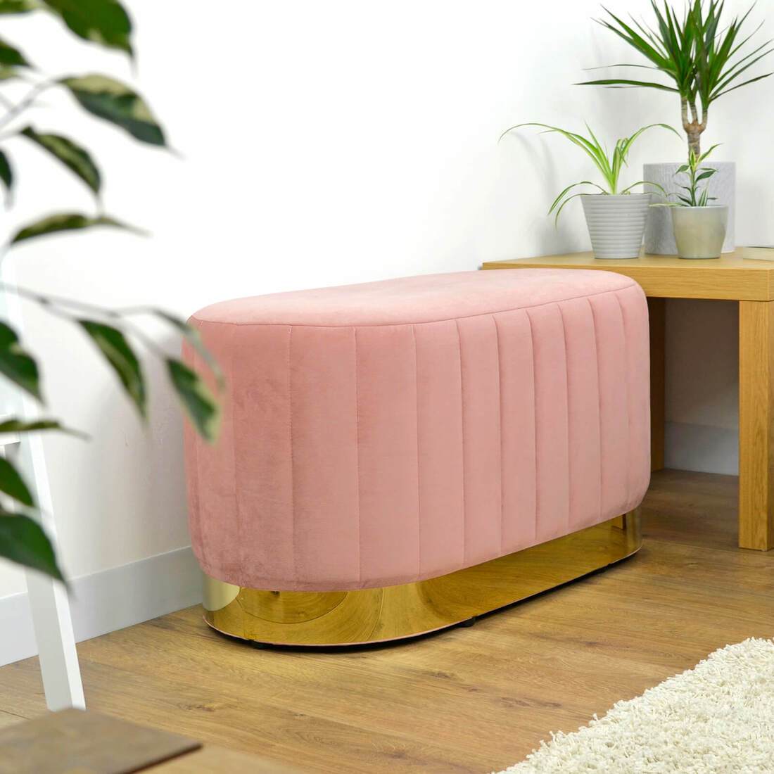 Hodge and Hodge Aurora Velvet Oval Ottoman Seat Gold Base XSStock.co.uk