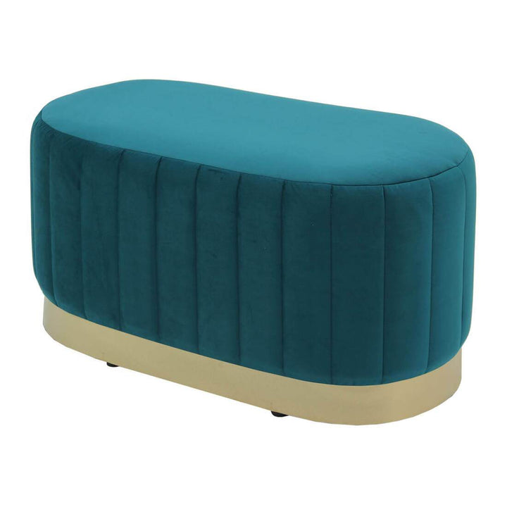 Hodge and Hodge Aurora Velvet Oval Ottoman Seat Gold Base Teal