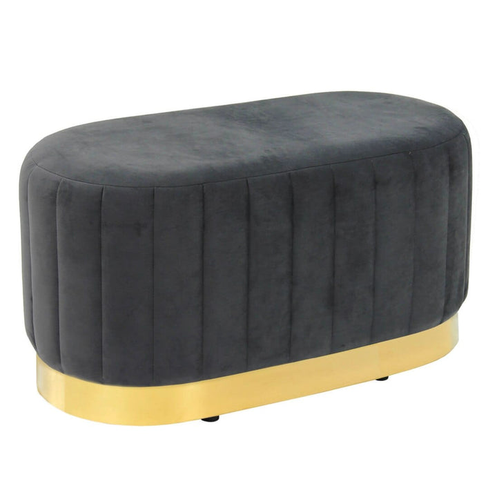 Hodge and Hodge Aurora Velvet Oval Ottoman Seat Gold Base Grey