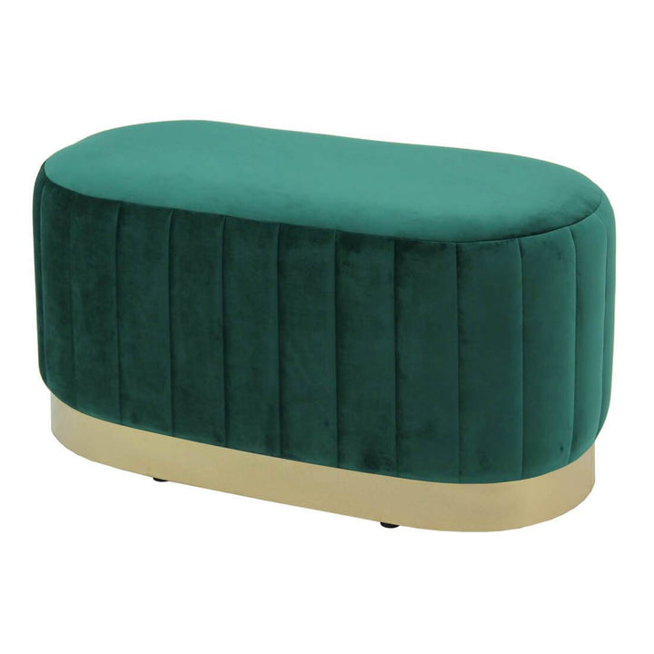 Hodge and Hodge Aurora Velvet Oval Ottoman Seat Gold Base Green