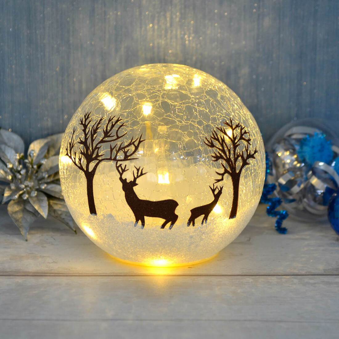 Light Up Crackle Ball Christmas Decoration LED Ornament 15cm XS