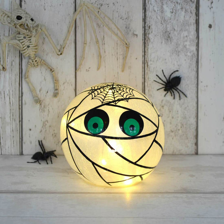 Light Up Crackle Ball Halloween Decoration LED Ornament 15cm Mummy