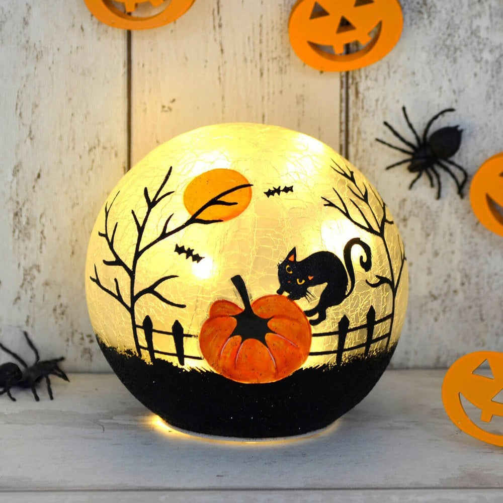 Light Up Crackle Ball Halloween Decoration LED Ornament 15cm Cat