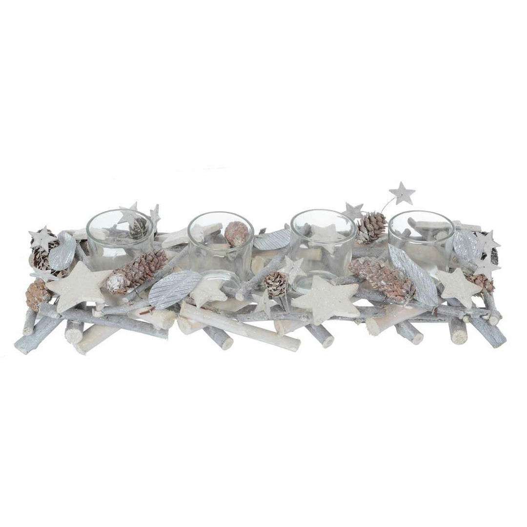 Wooden Candle Holder Christmas Decoration Silver Twigs 40cm