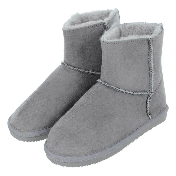 Womens Slipper Boot Luxury Microsuede Cosy Faux Fur Lining Grey / UK 3