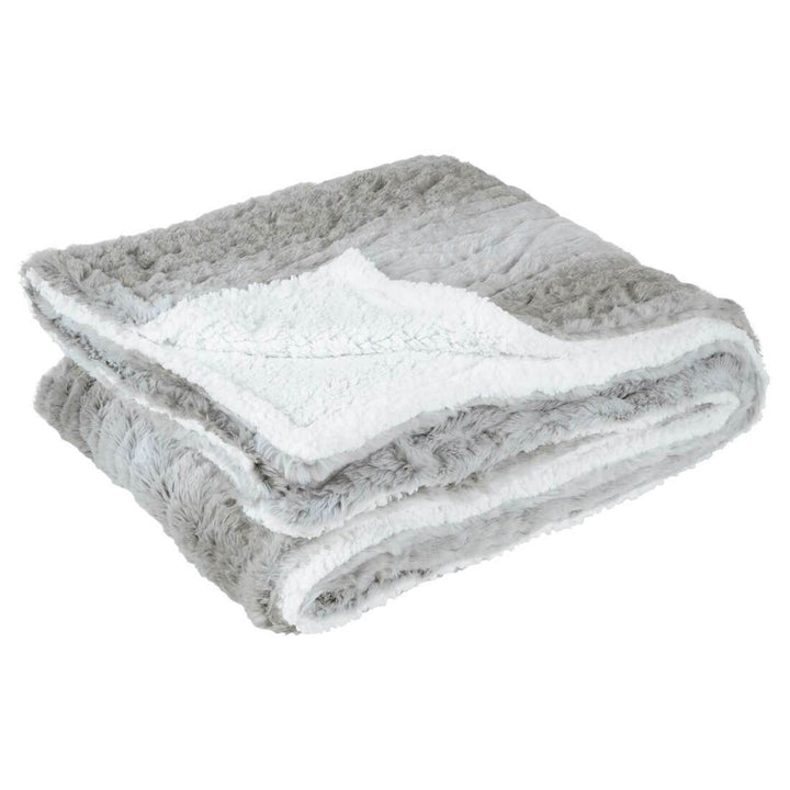Hodge & Hodge Grey Faux Fur Blanket Throw Sherpa Fleece