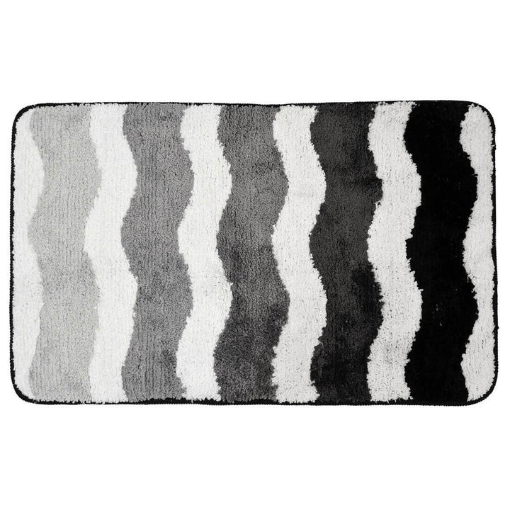 Waves Stripe Bath Mat Tufted Microfibre Shower Bathroom Grey / 40x60cm