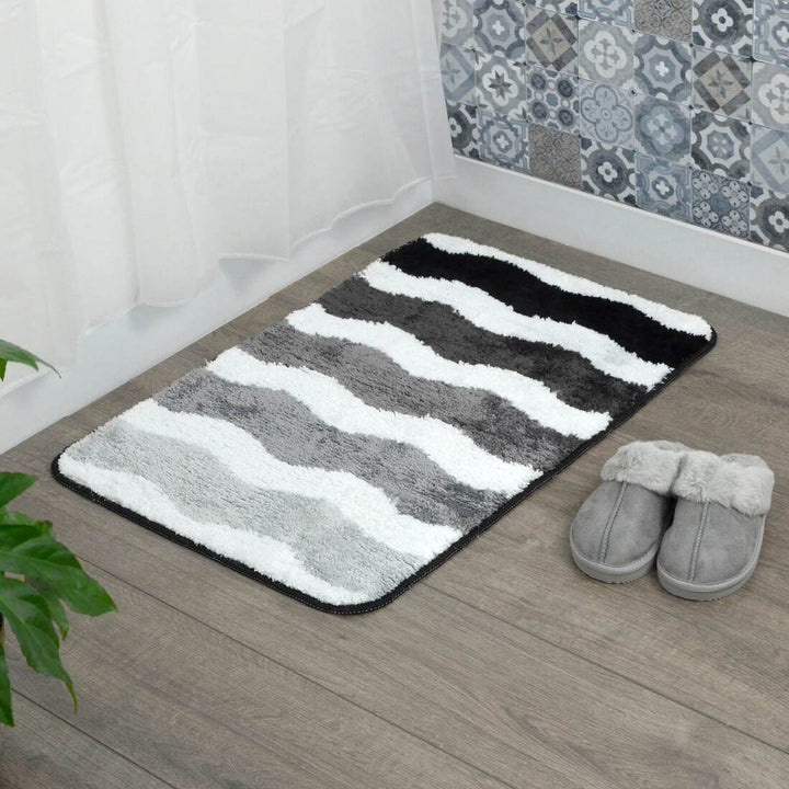 Waves Stripe Bath Mat Tufted Microfibre Shower Bathroom