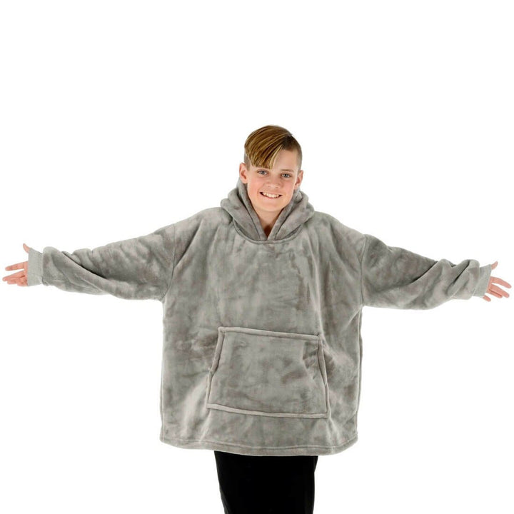 Teens Hoodie Blanket Unisex Oversized Sherpa Fleece Sweatshirt Light Grey