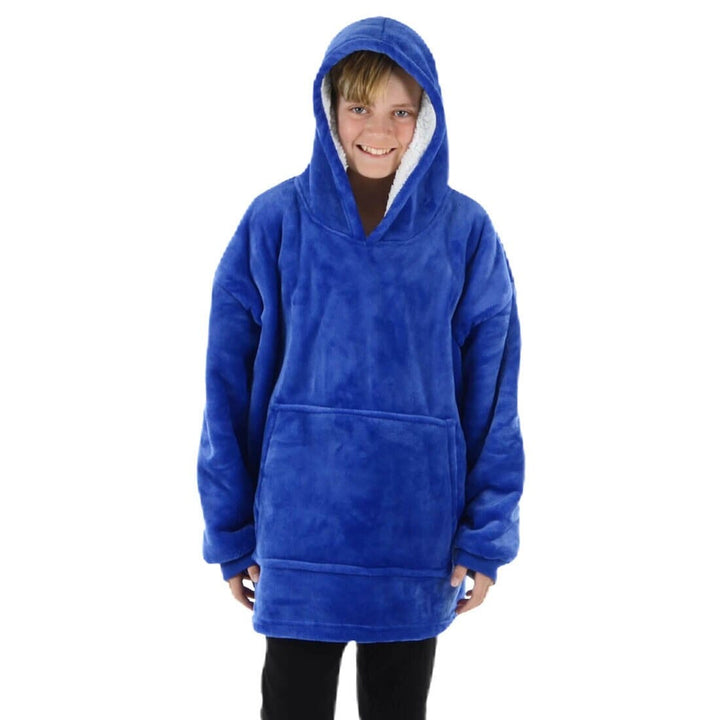Teens Hoodie Blanket Unisex Oversized Sherpa Fleece Sweatshirt Blue