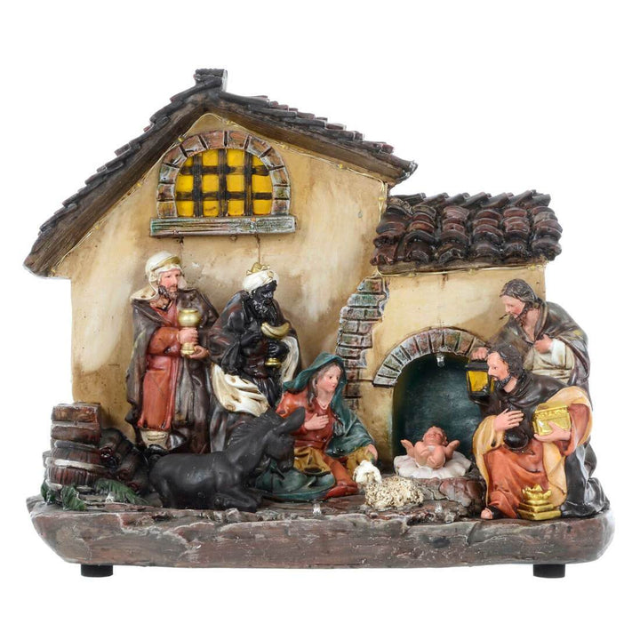 Light Up Nativity Scene Resin Christmas Decoration 16 LED 29cm