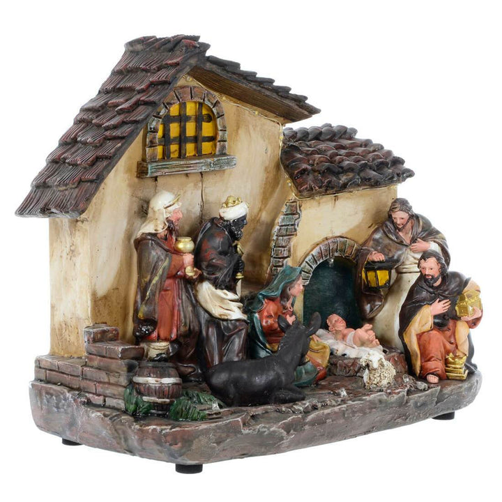 Light Up Nativity Scene Resin Christmas Decoration 16 LED 29cm