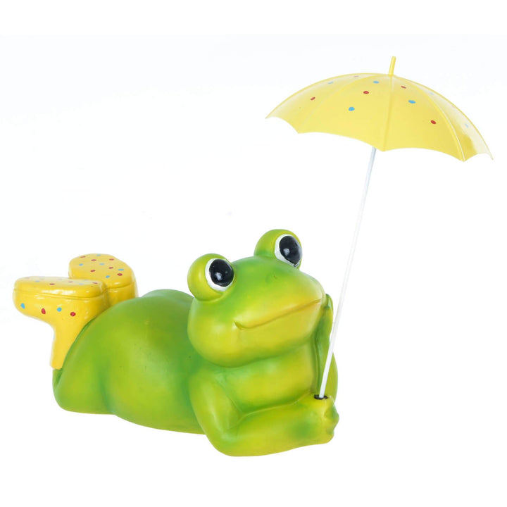 Frog With Umbrella Garden Ornament Novelty Outdoor 32cm Yellow