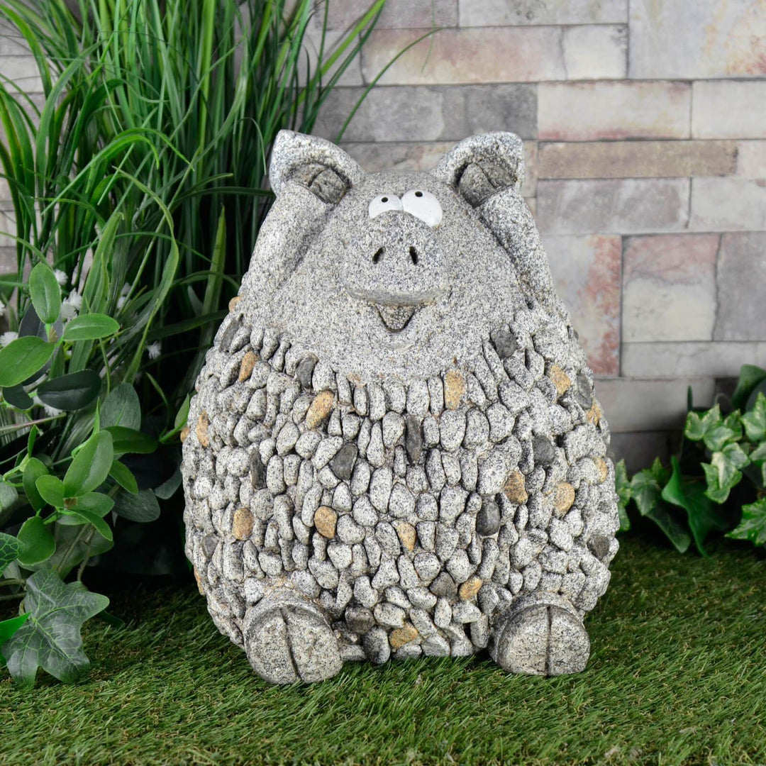 Sitting Animal Garden Ornament Grey Beige Mosaic Body 29cm