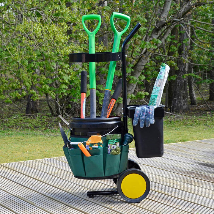 Garden Tool Cart Tidy Caddy Wheels 2 Buckets 18 Pocket Belt