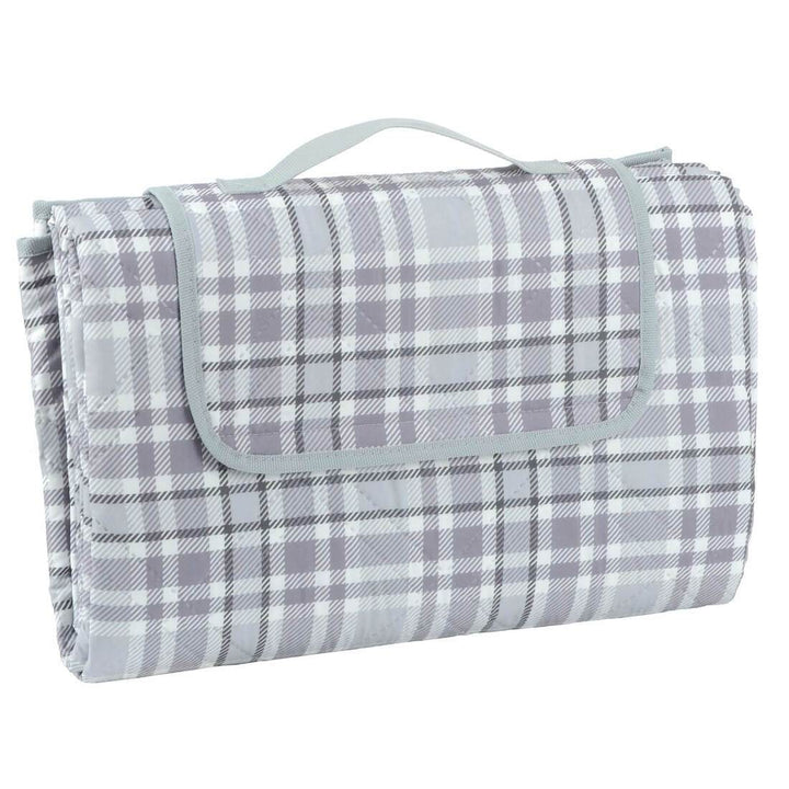 Picnic Blanket Rug Waterproof Backing Carry Handle 3 Sizes Grey Check / L