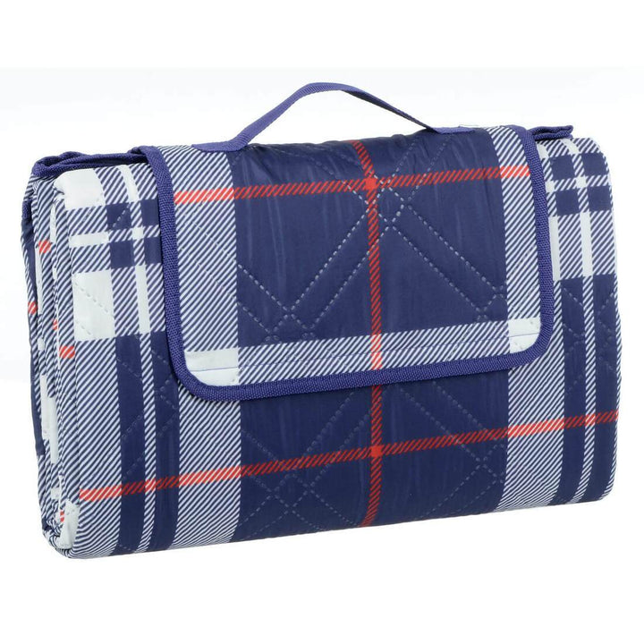Picnic Blanket Rug Waterproof Backing Carry Handle 3 Sizes Navy Check / L