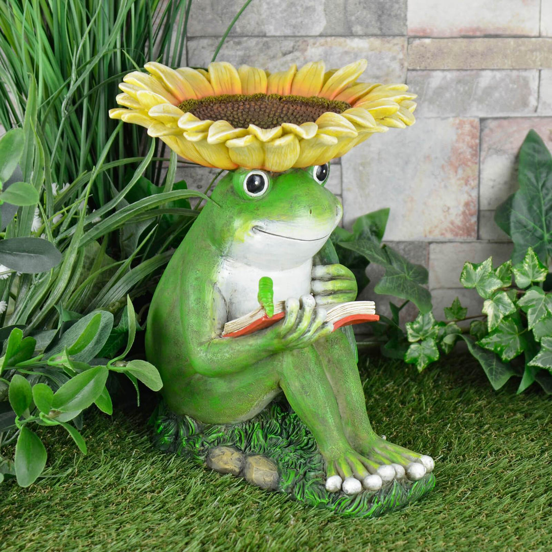 Frog Bird Feeder Novelty Garden Ornament Sunflower Bowl