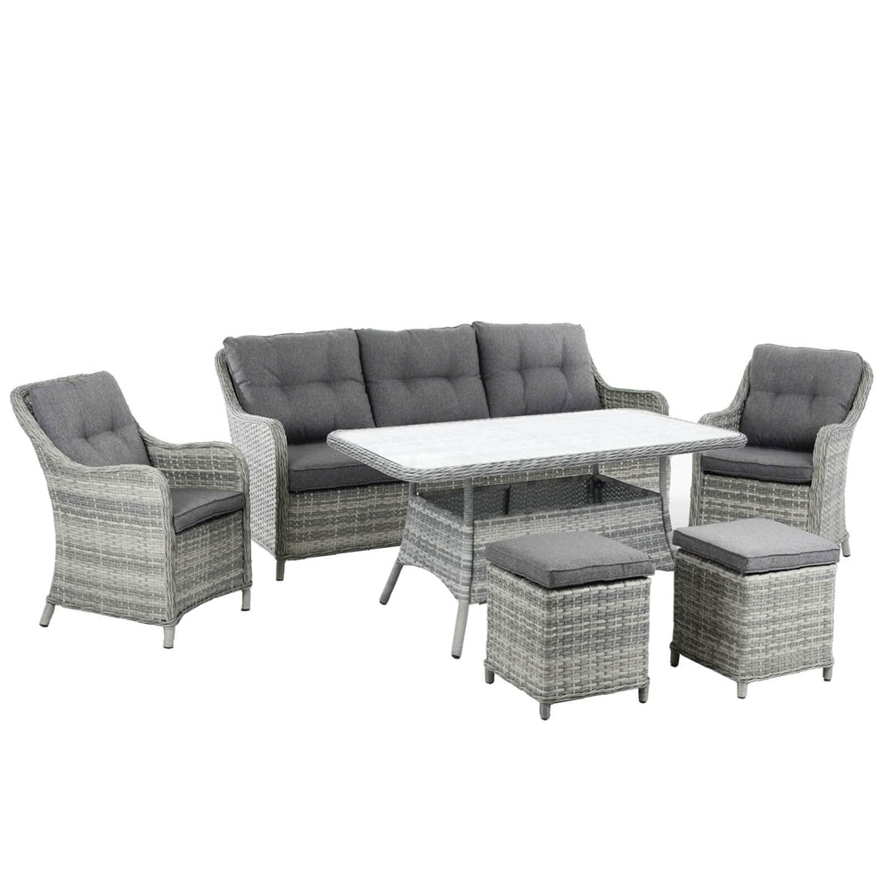 Barletta Garden Dining Set 3 Seater Sofa Grey Rattan Armchairs