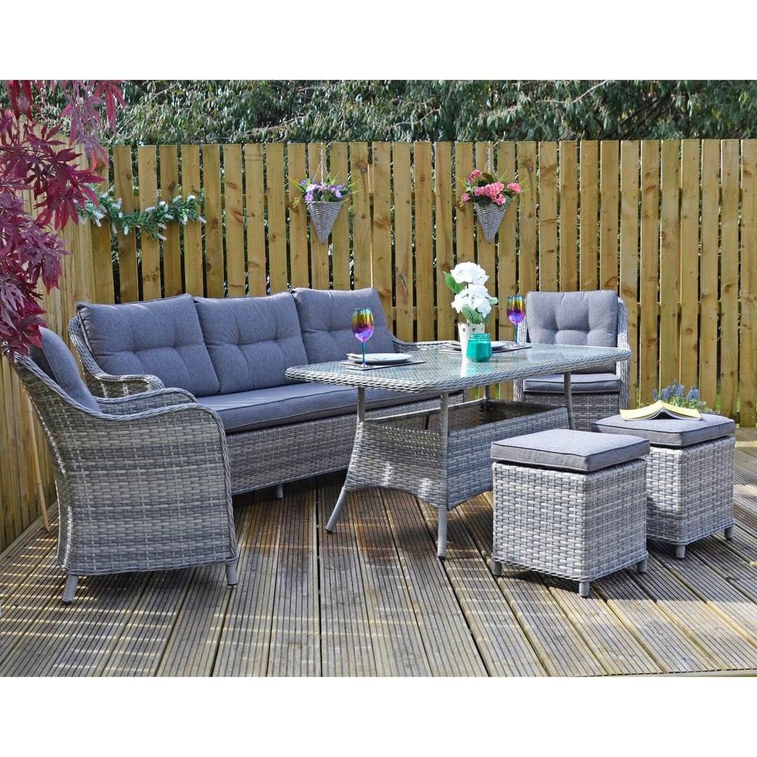 Barletta Garden Dining Set 3 Seater Sofa Grey Rattan Armchairs