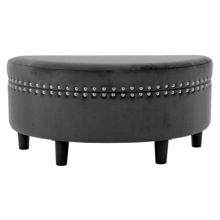 Half Moon Storage Ottoman Velvet Round Padded Seat Dark Grey