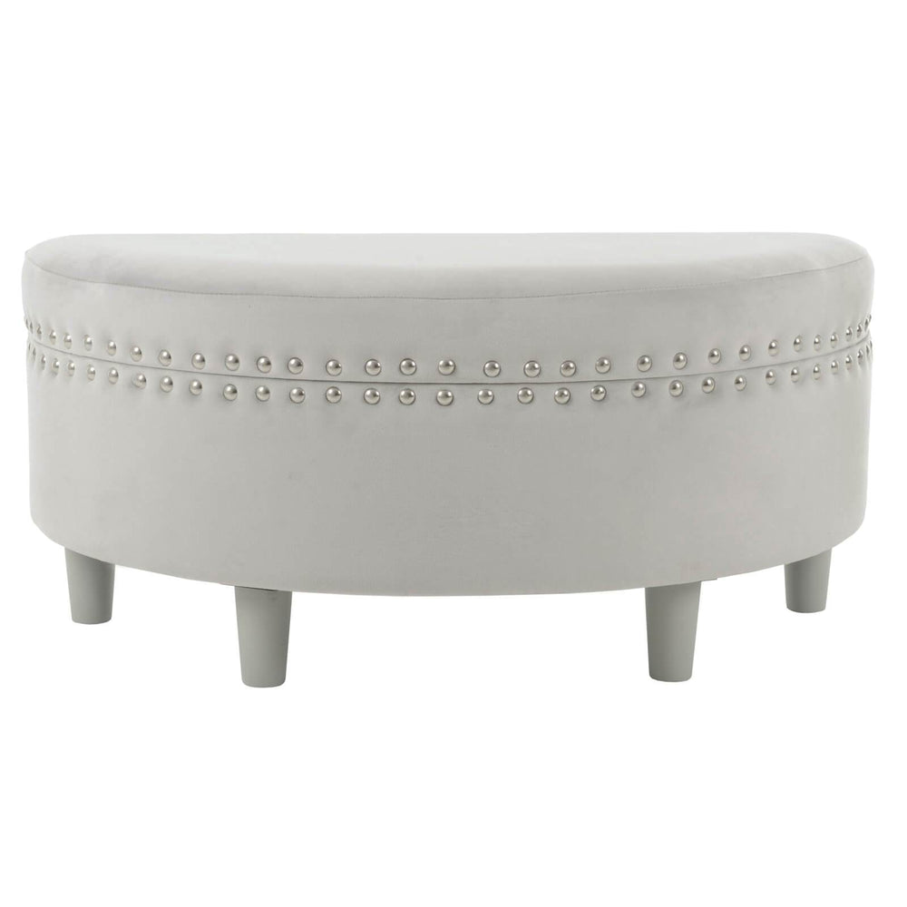 Half Moon Storage Ottoman Velvet Round Padded Seat Silver