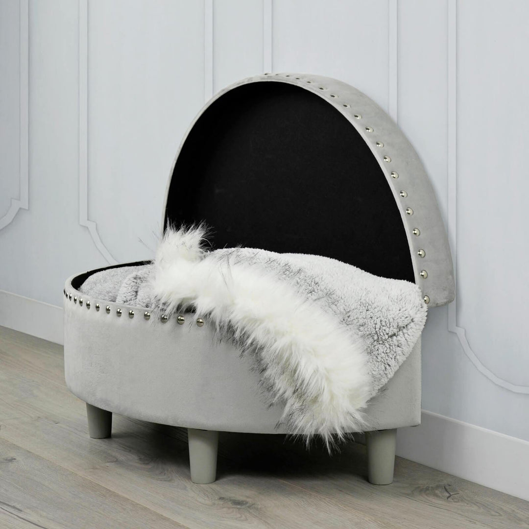 Half Moon Storage Ottoman Velvet Round Padded Seat