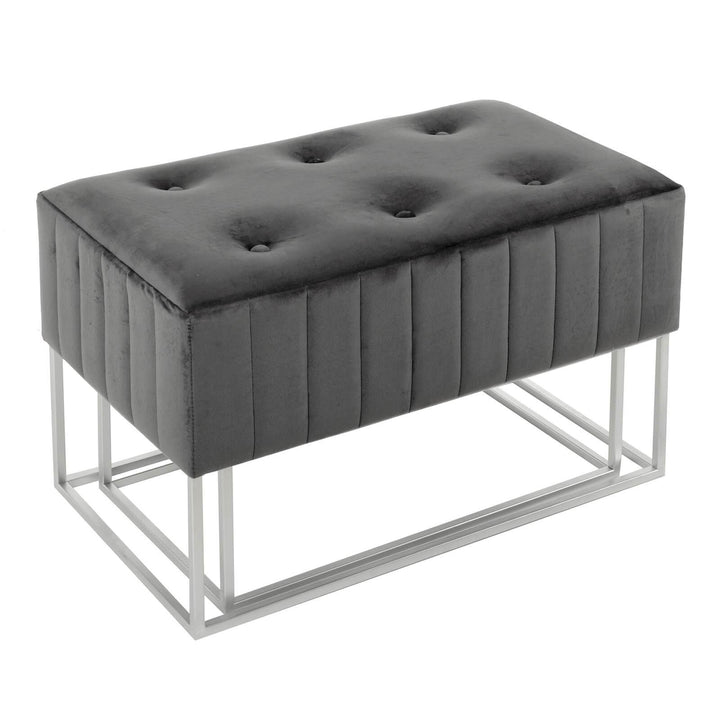 Set Of 2 Nesting Stools Velvet Padded Seats Silver Metal Legs Dark Grey