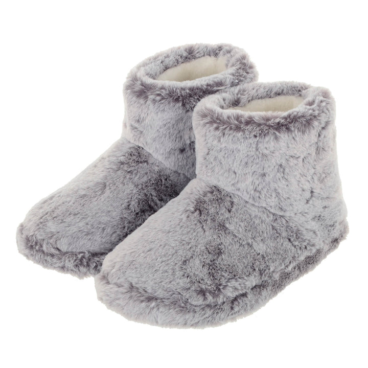 Womens Luxury Bootie Slippers Grey Faux Fur Non Slip - Isla UK 3