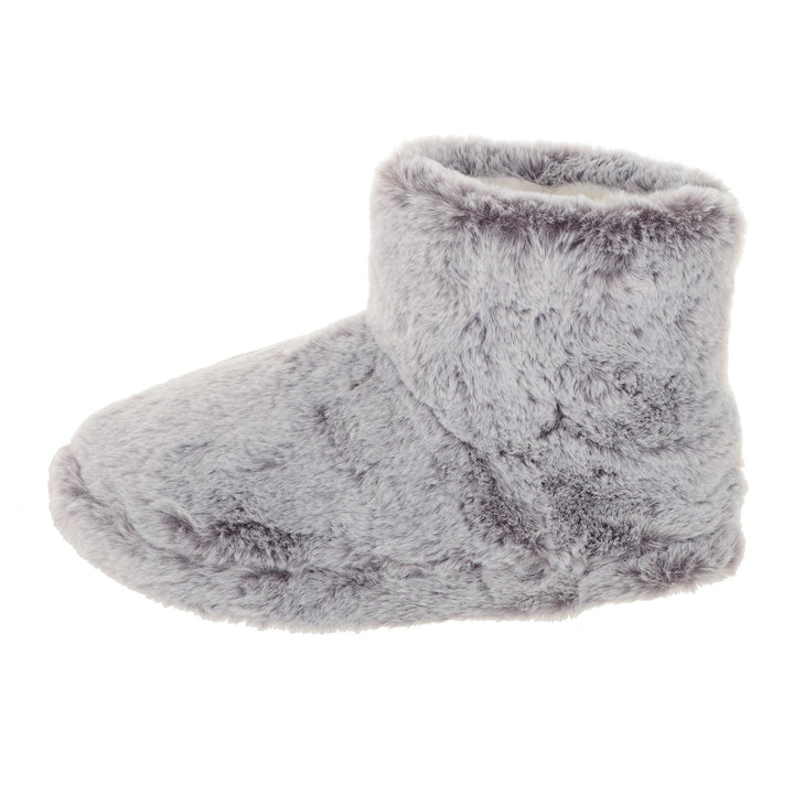 Womens Luxury Bootie Slippers Grey Faux Fur Non Slip - Isla