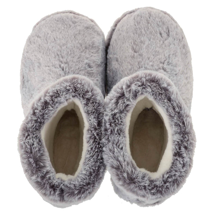 Womens Luxury Bootie Slippers Grey Faux Fur Non Slip - Isla