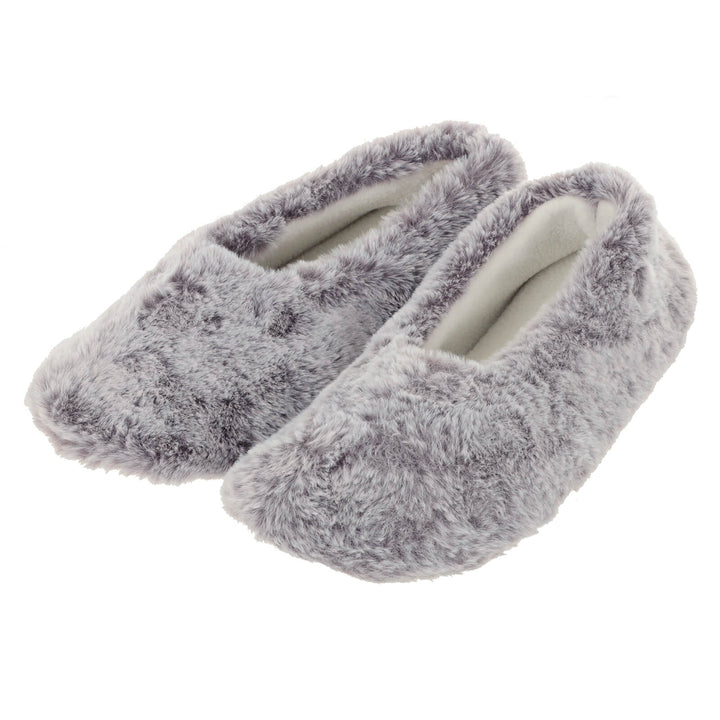Womens Ballet Slippers Slippers Grey Faux Fur Non Slip - Natalia UK 3