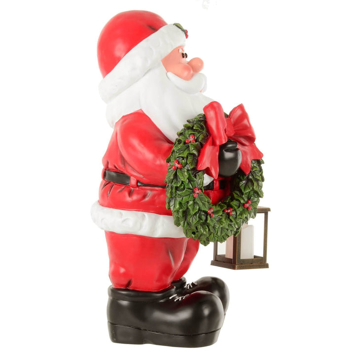 Large Light Up Santa Christmas Ornament With Lantern Wreath 64cm