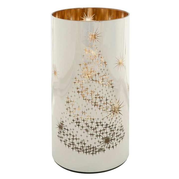 Christmas Cylinder Light Black Gold Decoration Glass 20cm