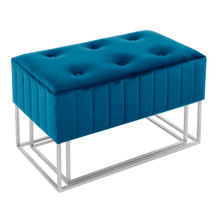 Set Of 2 Nesting Stools Velvet Padded Seats Silver Metal Legs Teal