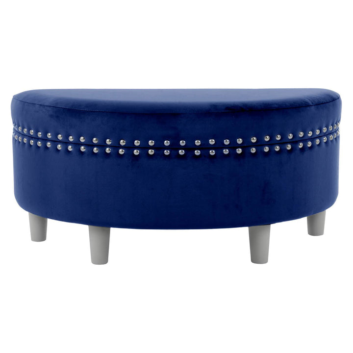 Half Moon Storage Ottoman Velvet Round Padded Seat Navy