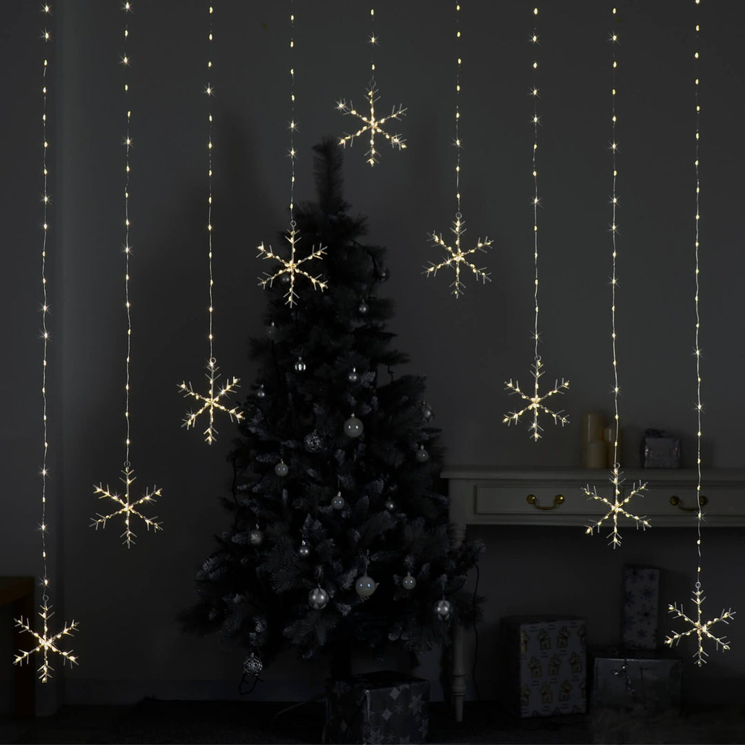 LED Curtain Lights 9 String Static Warm White Snowflake Star 1.2m Snowflake