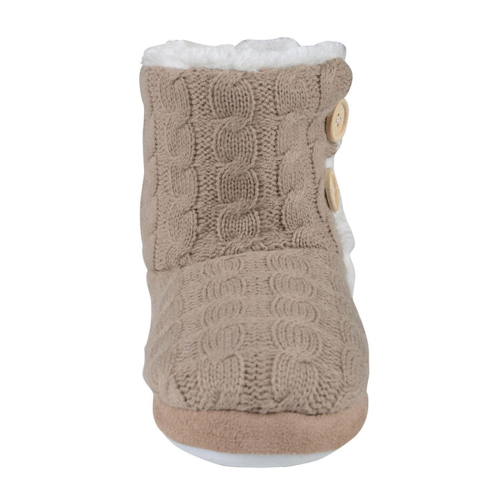 Womens Cable Knit Bootie Slipper With Non Slip Soles