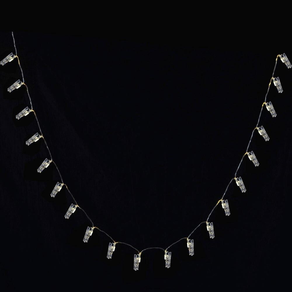 20 Warm White LED Peg Line Xmas Card Holders String Lights
